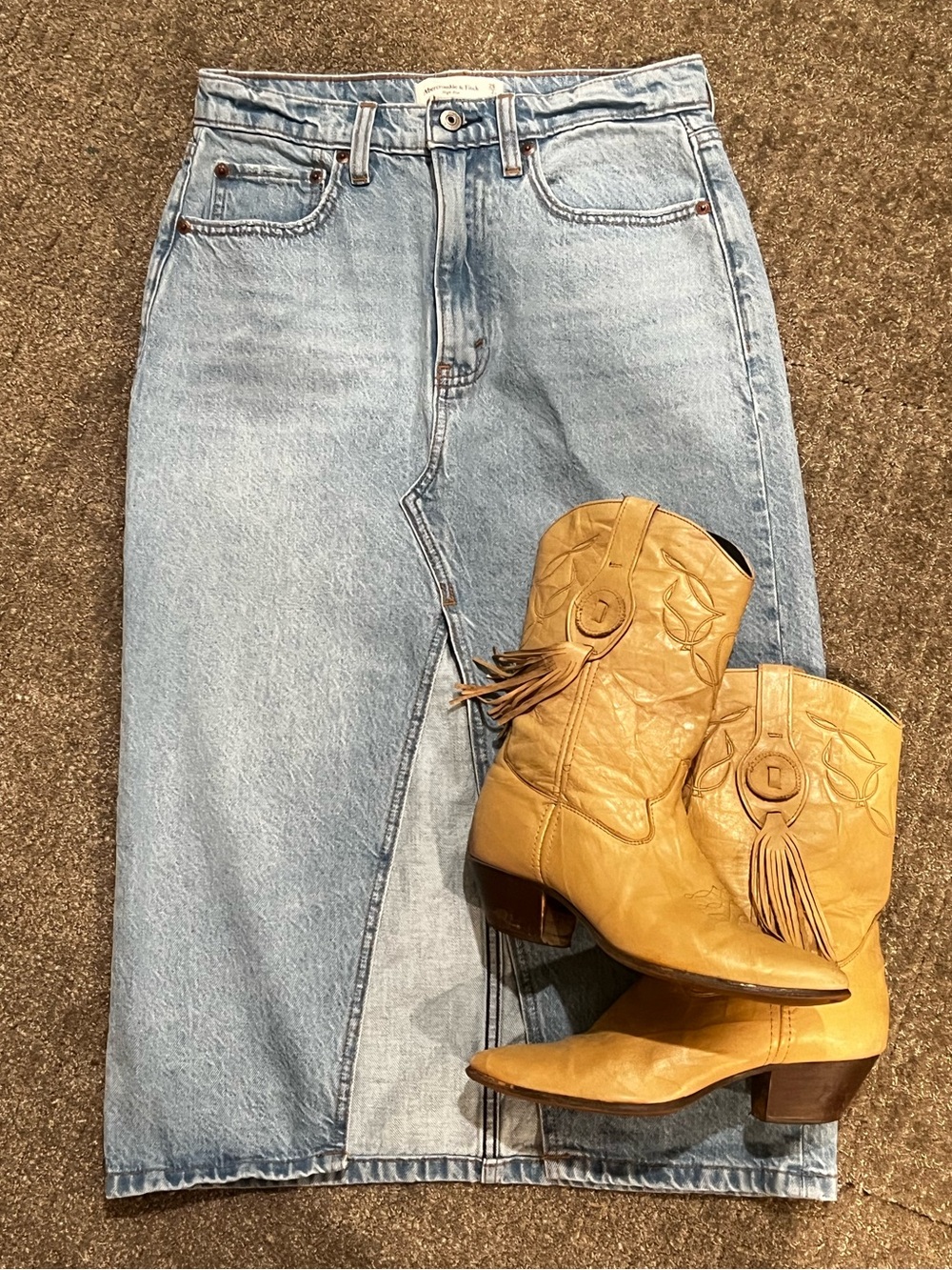 Classic Light Wash Denim Midi Skirt - A+F